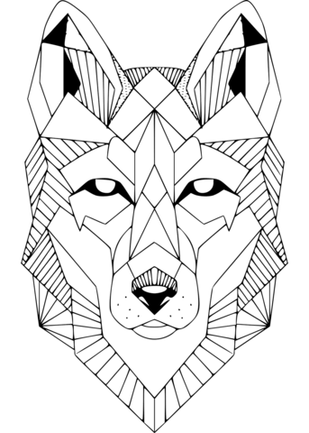 Geometric Wolf Head Coloring Page